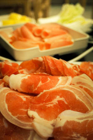 Streaky porks background close up on the dining table.の写真素材