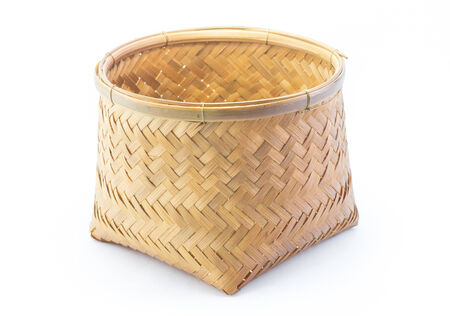 Bamboo Basket Isolated with white backgroundの写真素材