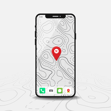 Smartphone with map and red pinpoint on screen, isolated on line mapsのイラスト素材