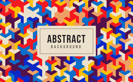 Abstract geometric pattern colorful background, Digital technology banner red blue orange background, Geometry shapes composition, Fluid tech, Fabric print, Vector texture illustration designのイラスト素材