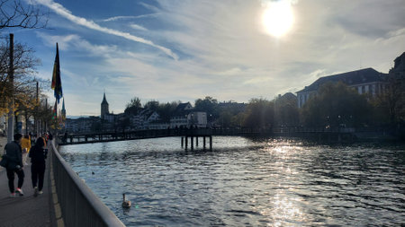 View of the Limmat river in Lucerne, Switzerland.の写真素材