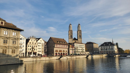 Panoramic view of the old town of Zurich, Switzerlandの写真素材