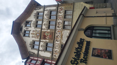 Historic buildings in the old town of Heidelberg, Germanyの写真素材