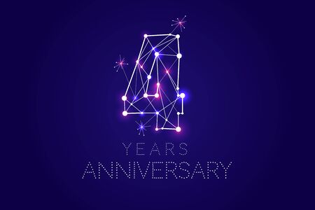 4 years Anniversary design. Abstract form with connected lines and light dots. Vector Illustrationのイラスト素材