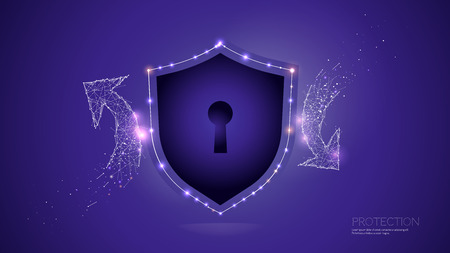 The particles line and dot of keyhole. shape of shield. abstract vector illustration. graphic design concept of protection.のイラスト素材