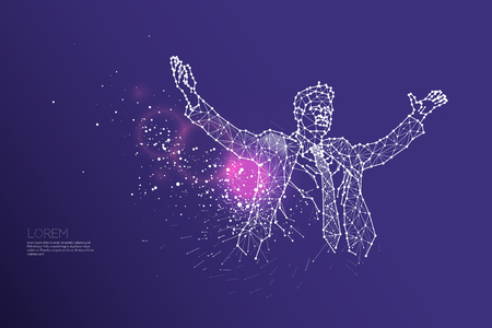 The particles, geometric art, line and dot. action of bussinessman reaction.abstract vector illustration. graphic design concept of happiness and success.- line stroke weight editableのイラスト素材