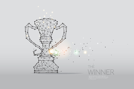The particles, geometric art, line and dot of winner trophyabstract vector illustration. graphic design concept of victory or champion.- line stroke weight editableのイラスト素材