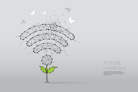 The particles, geometric art, line and dot of wireless symbol&#xA;abstract vector illustration. graphic design concept of wifi connecting&#xA;- line stroke weight editableのイラスト素材