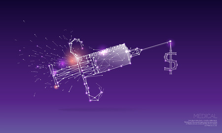 The particles, polygonal, geometric art - Vaccine.abstract vector illustration. concept of medical-business- line stroke editableのイラスト素材