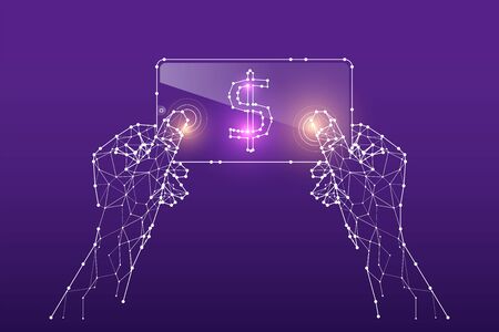 The particles, geometric art, line and dot of Hand holding a mobile phone.
abstract vector illustration. the graphic design concept of digital technology.
- line stroke weight editableのイラスト素材