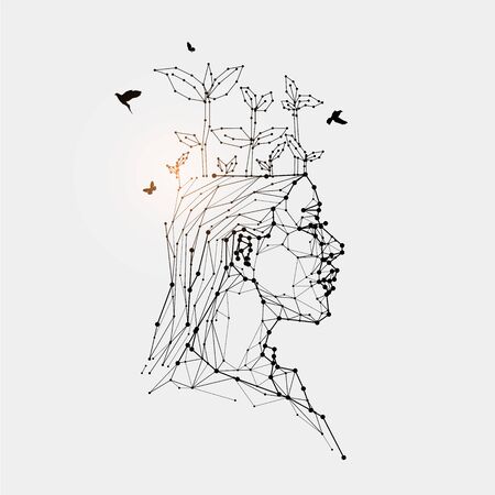 The particles, geometric art, line and dot of human head.
abstract vector illustration. graphic design concept of thinking.のイラスト素材
