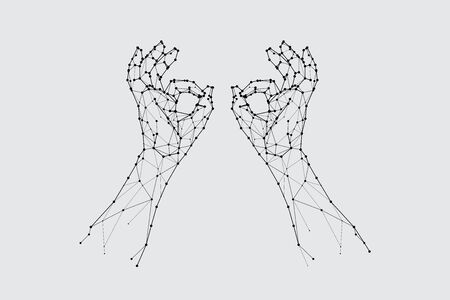 The particles, geometric art, line and dot of finger symbol.abstract vector illustration. graphic design concept of signal.- line stroke weight editableのイラスト素材