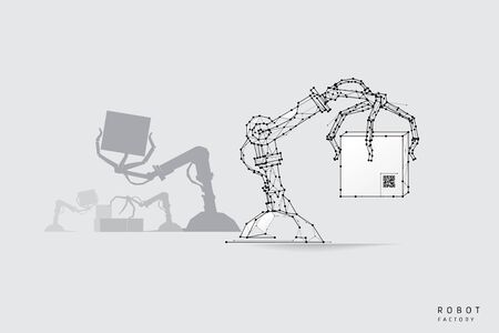 The particles, geometric art, line and dot of Robot arm.abstract vector illustration. graphic design concept of logistic.- line stroke weight editableのイラスト素材