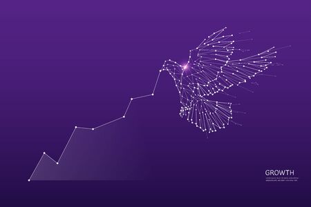 The particles, geometric art, line and dot of Bird flying.abstract vector illustration. graphic design concept of business growth.- line stroke weight editableのイラスト素材