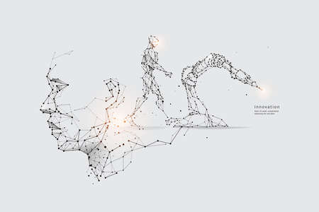 Particle art, geometry, lines, and dots. Vector graphic concept of technology. The stroke weight can be modified.のイラスト素材