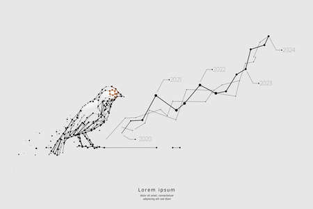 Particle art, geometry, lines, and dots. Vector graphic concept of business growth. The stroke weight can be modified.のイラスト素材