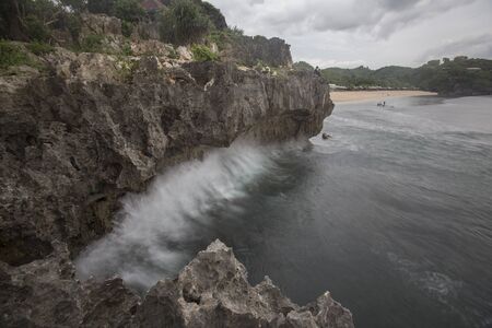 Scenic view of Ngandong Beach, Gunungkidul, Yogyakartaの写真素材