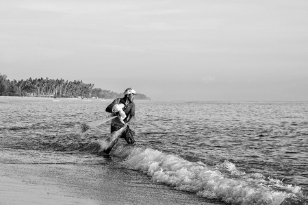 Fisherman. image black and whiteのeditorial素材