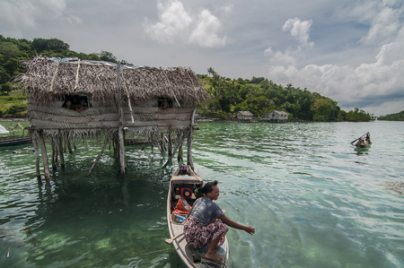 Sabah, Malaysia-July 10, 2016:Daily life of unidentified seagypsy fisherman people in Mabul Island,...