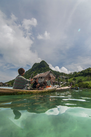 Sabah, Malaysia-July 10, 2016:Daily life of unidentified seagypsy fisherman people in Mabul Island,...