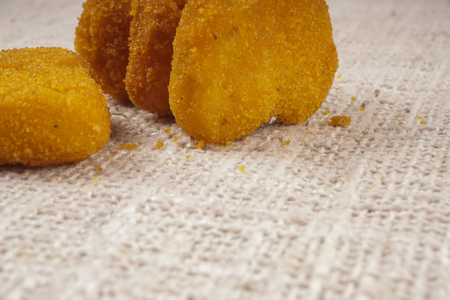 Fried nugget chicken on wooden table,の写真素材