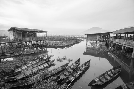 Amazing view of colorful small boats at tropical lake in Yogyakarta, Indonesiaのeditorial素材