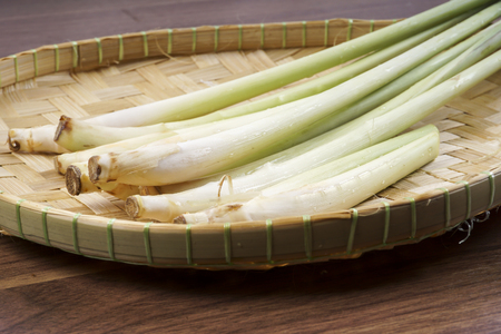 Fresh Lemongrass on wooden background.の写真素材