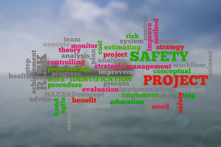 Project management conceptual cloud word with shipbuiding activity as a background. Blurred background.の写真素材