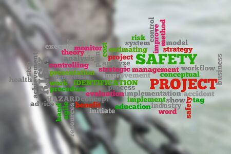 Project management conceptual cloud word with shipbuiding activity as a background. Blurred background.の写真素材