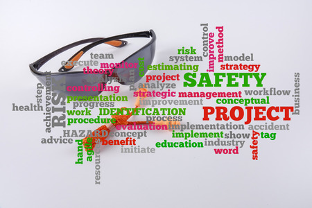 Standard construction safety equipment isolated on white.の写真素材