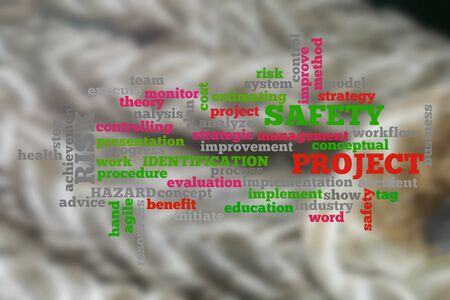 Project management conceptual cloud word with shipbuiding activity as a background. Blurred background.の写真素材