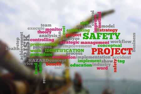 Project management conceptual cloud word with shipbuiding activity as a background. Blurred background.の写真素材