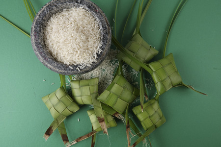 Rice dumpling on green backgroundの写真素材