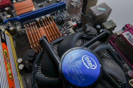 Kuala Lumpur, 15 August 2017: PCB Closeup of electronic circuit board with CPU processor.