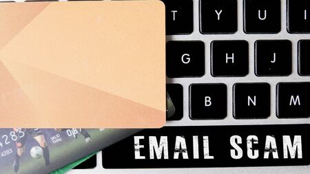 Internet security concept with card and black keyboard.の写真素材