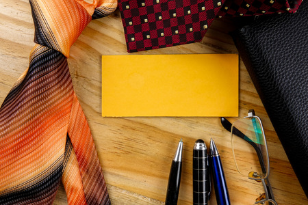 Tie,wallet,pen and yellow board. Happy Father's Day Conceptの写真素材