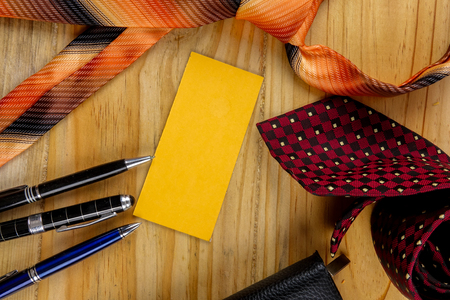 Tie,wallet,pen and yellow board. Happy Father's Day Conceptの写真素材