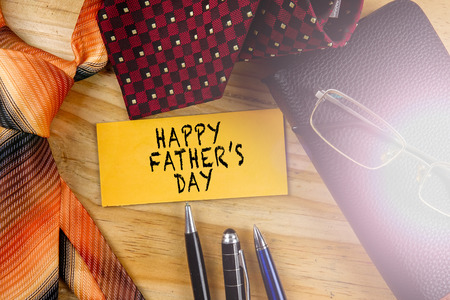 Tie,wallet,pen and yellow board. Happy Father's Day Conceptの写真素材