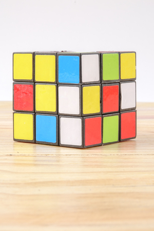 Kuala Lumpur, 24 August 2017.Rubik cube, this famous game was invented by a Hungarian architect Erno Rubik in 1974. Problem solving concept.のeditorial素材