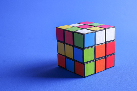 Kuala Lumpur, 24 August 2017.Rubik cube, this famous game was invented by a Hungarian architect Erno Rubik in 1974. Problem solving concept.のeditorial素材