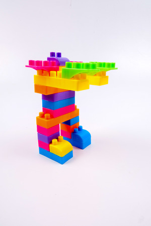 Plastic building blocks isolated on white backgroundの写真素材