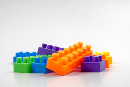Plastic building blocks isolated on white backgroundの写真素材