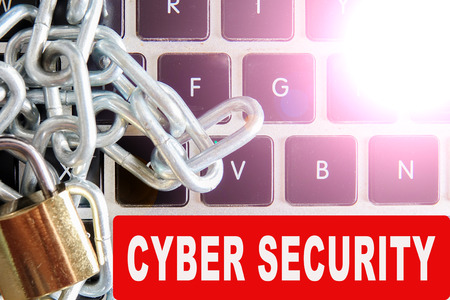 keyboard and key with CYBER SECURITY WORDS. Internet security concept