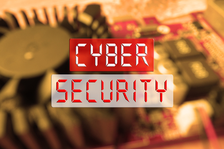 CYBER SECURITY CONCEPT : Blurred of a circuit board with big microchip .