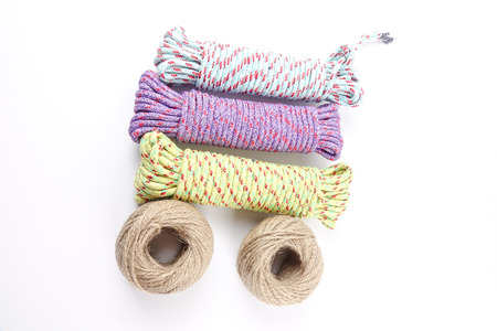 Various colour of ropes isolated on white background.