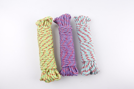 Various colour of ropes isolated on white background.