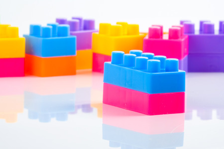 Plastic building blocks isolated on white backgroundの写真素材