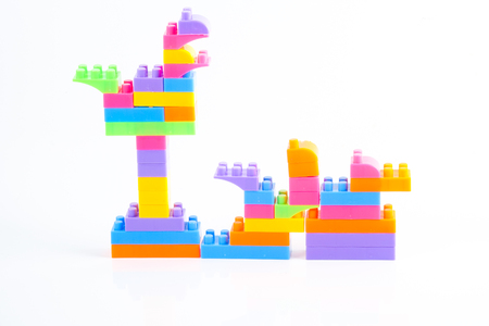 Plastic building blocks isolated on white backgroundの写真素材