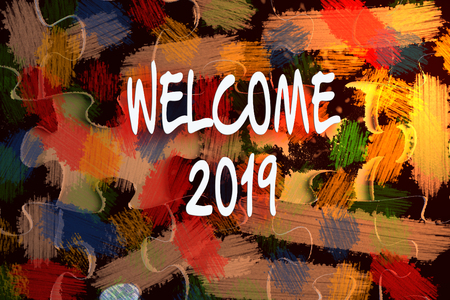 WELCOME 2019 , NEW YEAR CONCEPT ON GRUNCE BACKGROUNDの写真素材