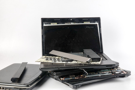 Obsolete laptops isolated on white.